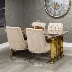 1.8m Marble Top & Gold Base Dining Table