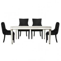 Apollo Champagne Dining Set With 4 Tufted Back Black Chairs