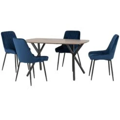 Athens Medium Oak Rectangular Dining Set With Sapphire Blue Avery Chairs