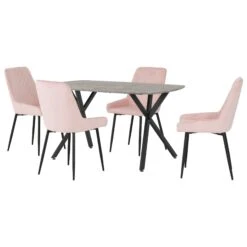 Athens Rectangular Dining Set Concrete & Baby Pink
