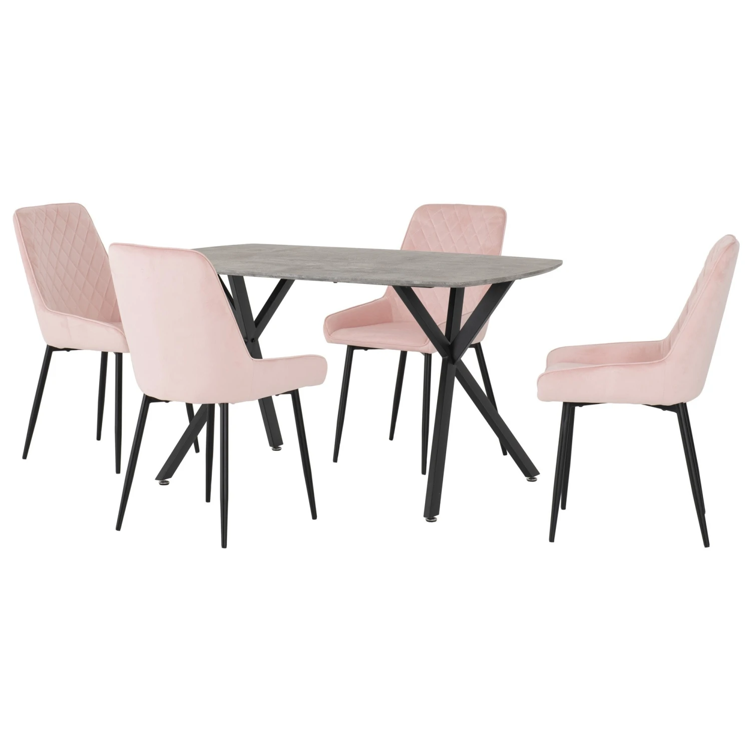 Athens Rectangular Dining Set Concrete & Baby Pink