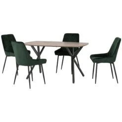 Athens Rectangular Dining Set Oak & Emerald Green