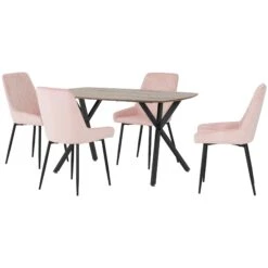 Athens Rectangular Dining Set Oak & Pink
