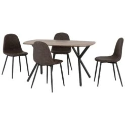 Athens Rectangular Dining Set With Brown Faux Leather Chairs
