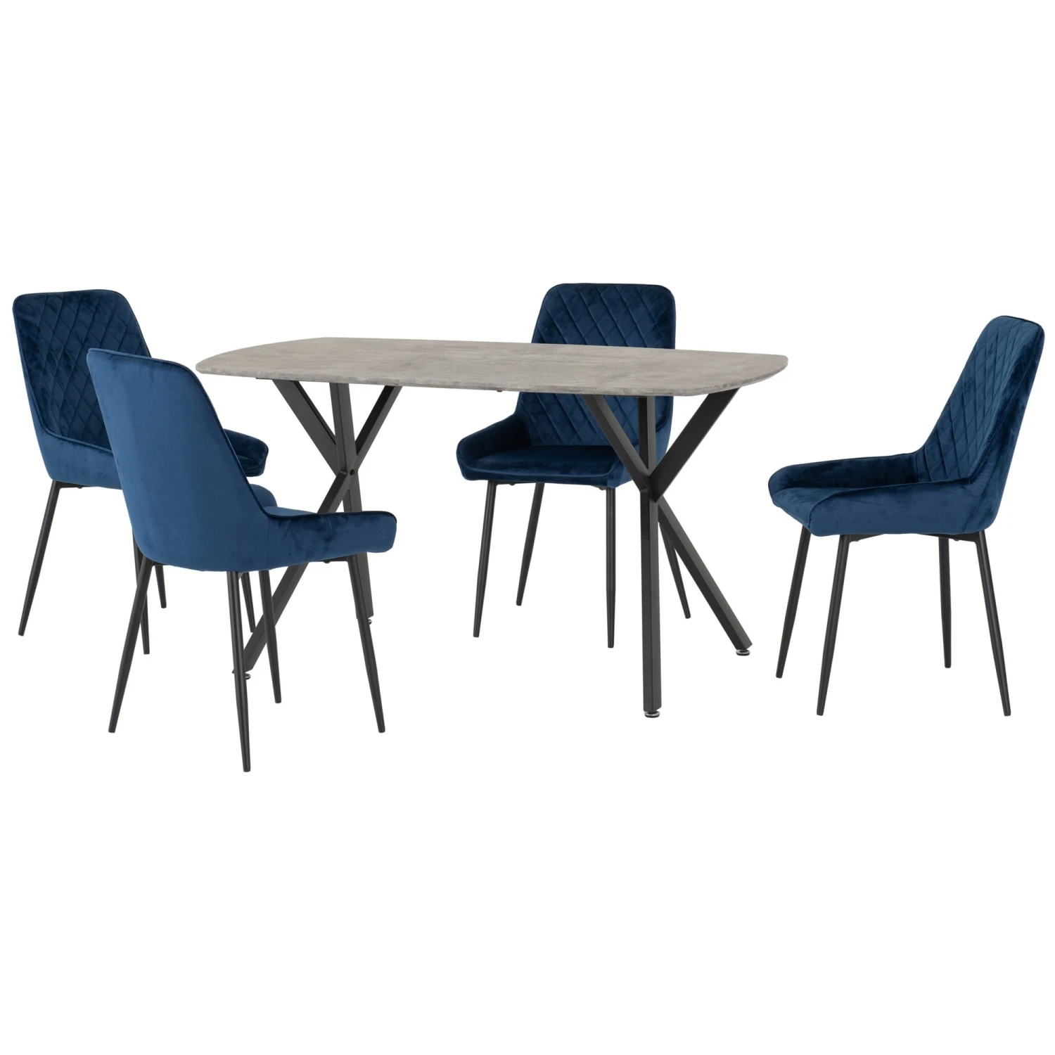 Athens Rectangular Dining Set With Sapphire Blue Velvet Avery Chairs
