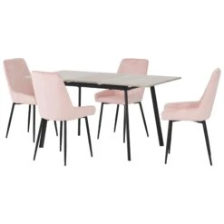 Avery Concrete & Grey Oak Extending Dining Set With Baby Pink Avery Chairs