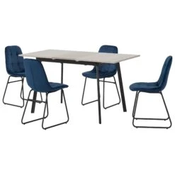 Avery Concrete & Grey Oak Extending Dining Set With Sapphire Blue Lukas Chairs
