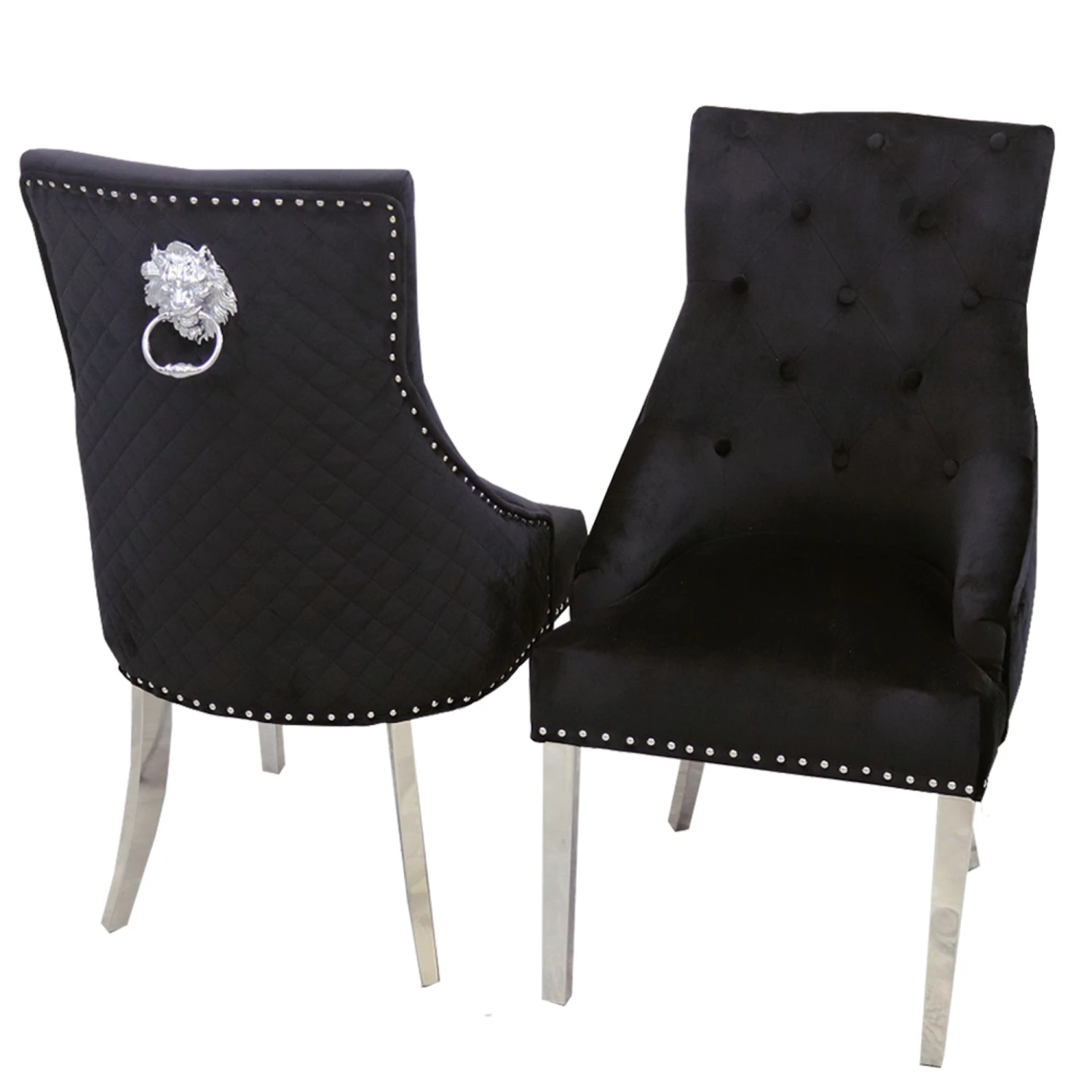 Bentley Black Velvet Dining Chair With Lion Knocker