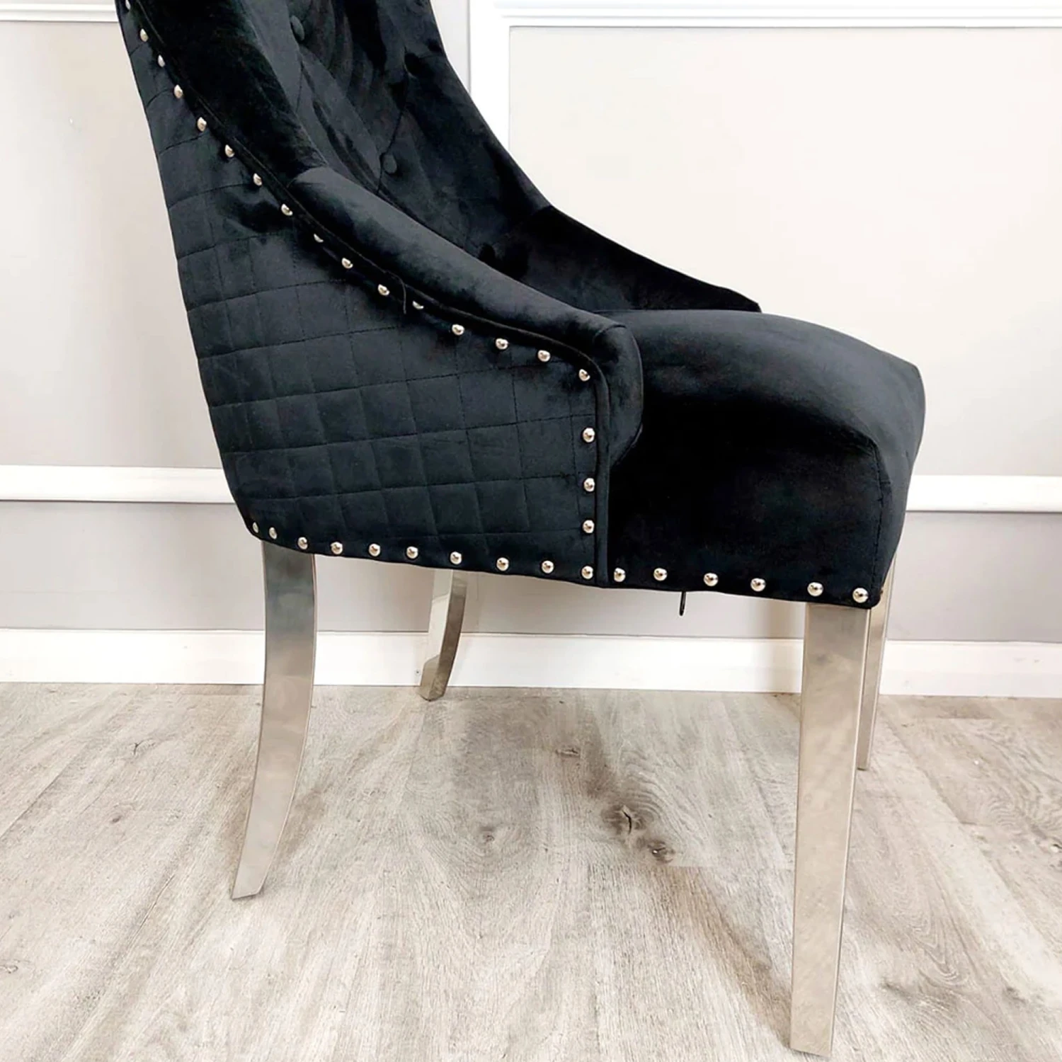 Bentley Black Velvet Dining Chair With Lion Knocker - Image 2