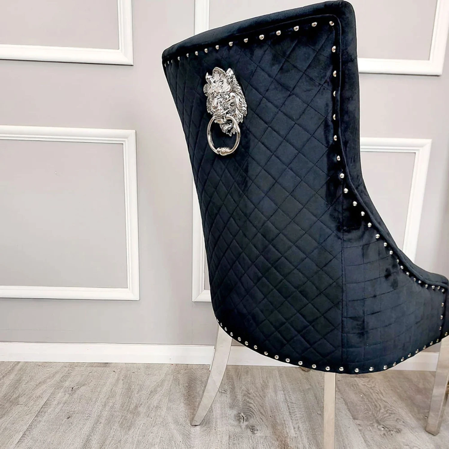 Bentley Black Velvet Dining Chair With Lion Knocker - Image 3