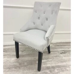 Bentley Light Grey Velvet With Black Legs & Ring Knocker Dining Chair