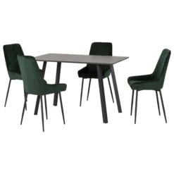 Berlin Black Wood Grain Dining Set With Emerald Green Avery Chairs