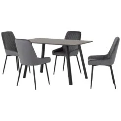 Berlin Black Wood Grain Dining Set With Grey Avery Chairs