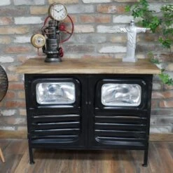 Black Iron And Wood Trimmed Truck Cabinet