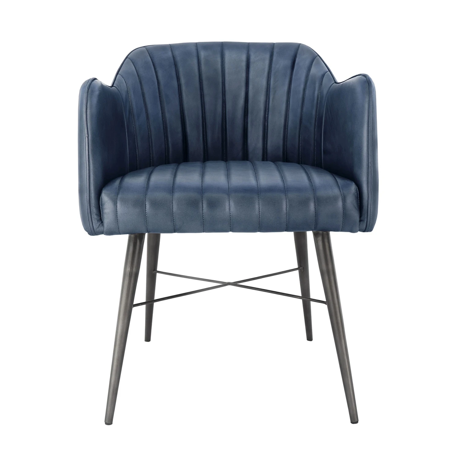 Blue Leather And Iron Carver Tub Chair