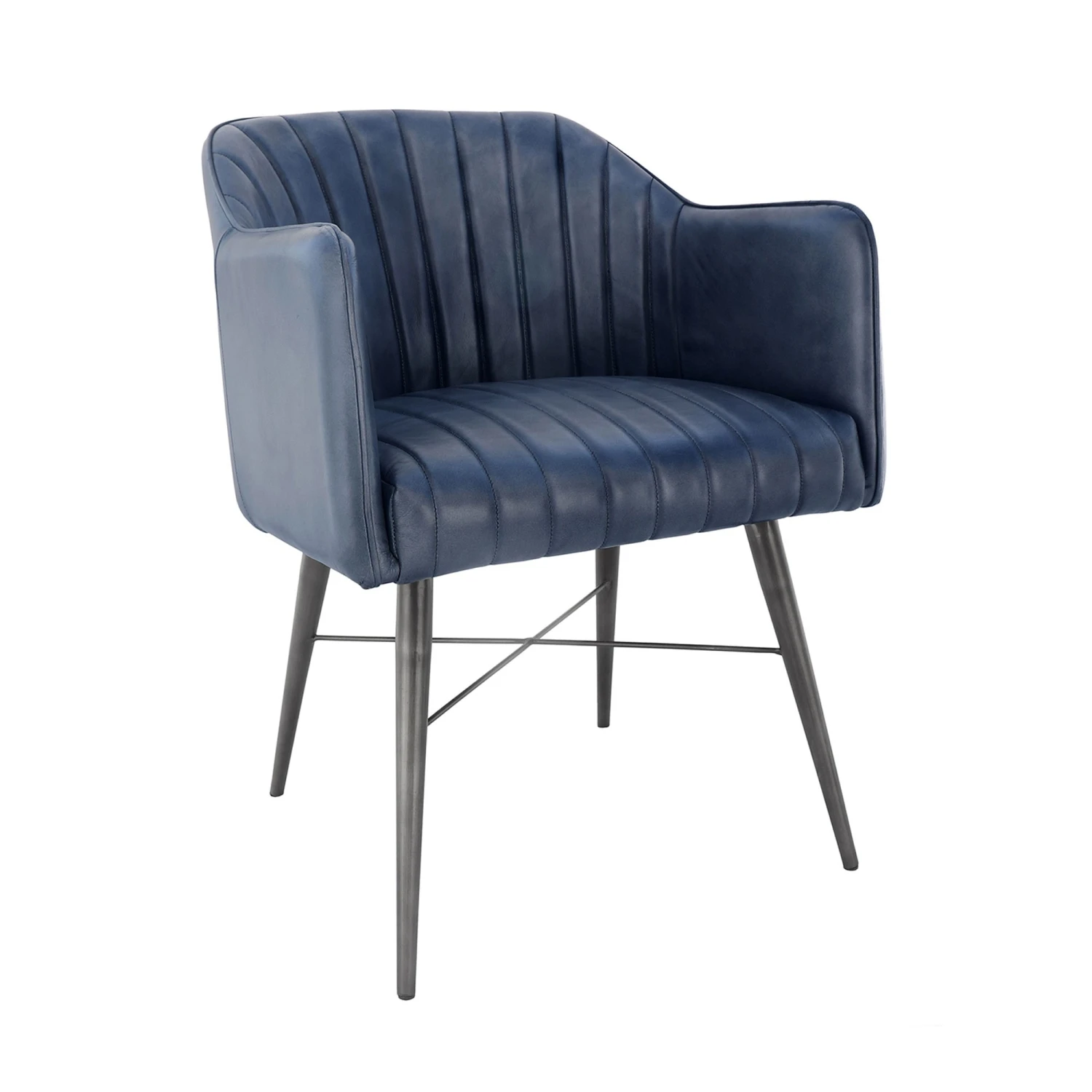 Blue Leather And Iron Carver Tub Chair - Image 2