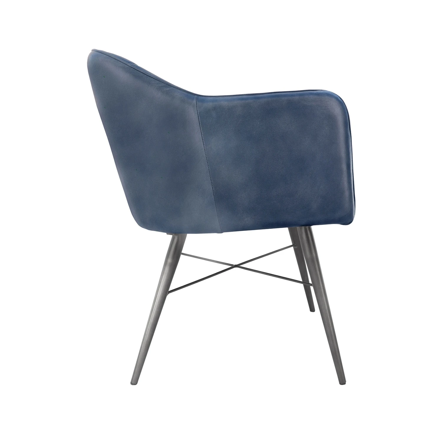 Blue Leather And Iron Carver Tub Chair - Image 3