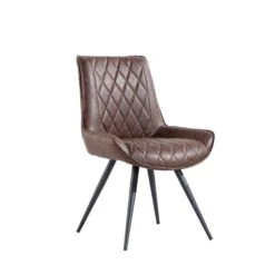 Brown PU Diamond Stitch Curved Bottom Dining Chair
