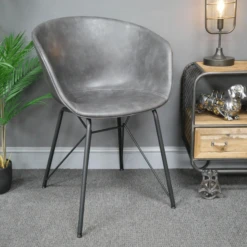 Dark Grey Leather Bucket Chair
