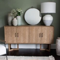 Dowell Four Door Mindi Wood Buffet Cabinet With Parquetry Design