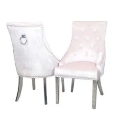 Duke Pink Velvet Dining Chair With Plain Knocker & Plain Back