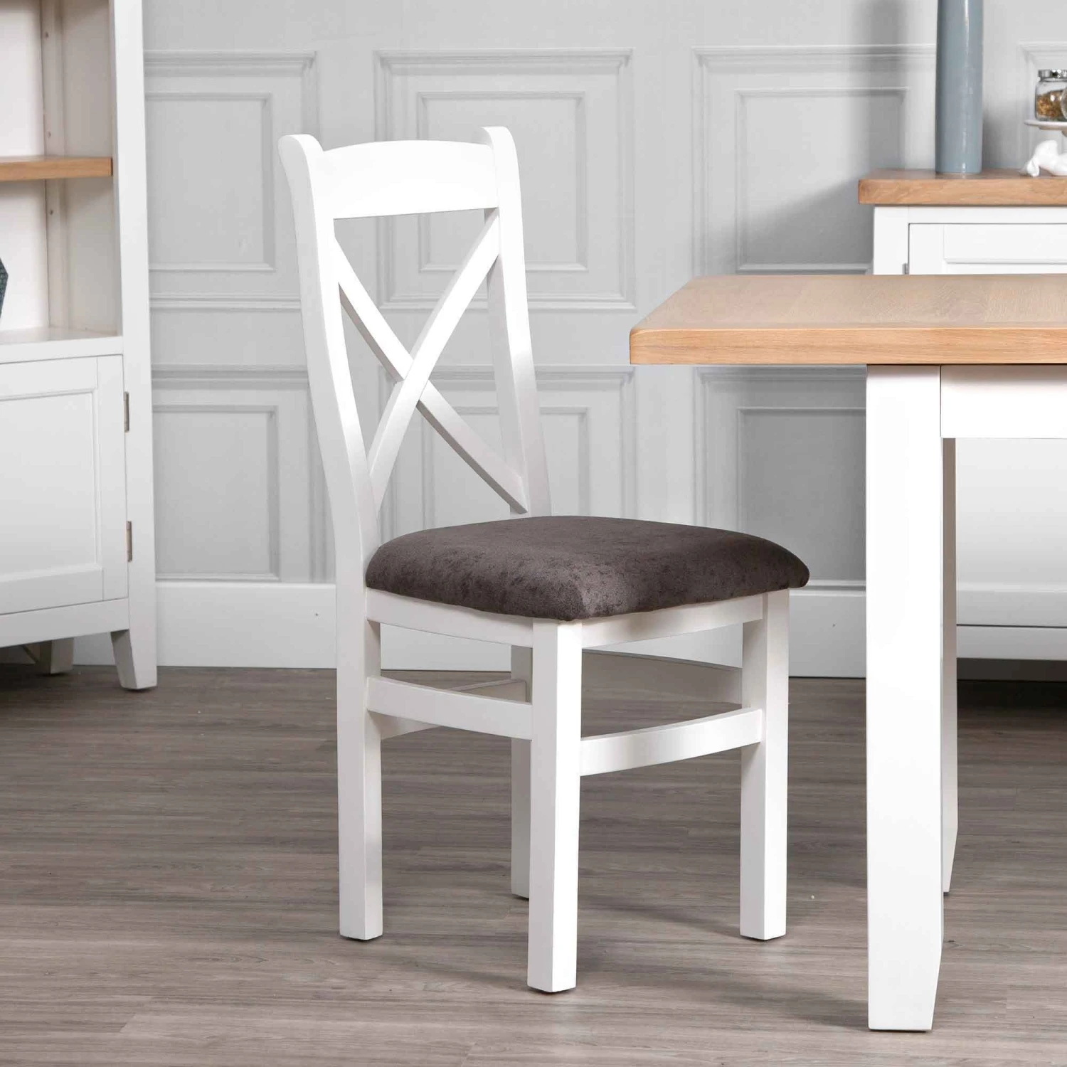Eastbury White Fabric Seat Crossback Dining Chair