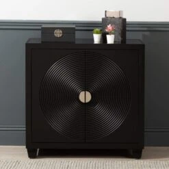 Elon 2 Door Black Cabinet With Smoked Mirror Top