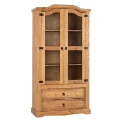 Huxley Pine 2 Door 2 Drawer Glass Display Unit