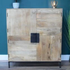 Iron And Mango Wood 4 Door Cabinet