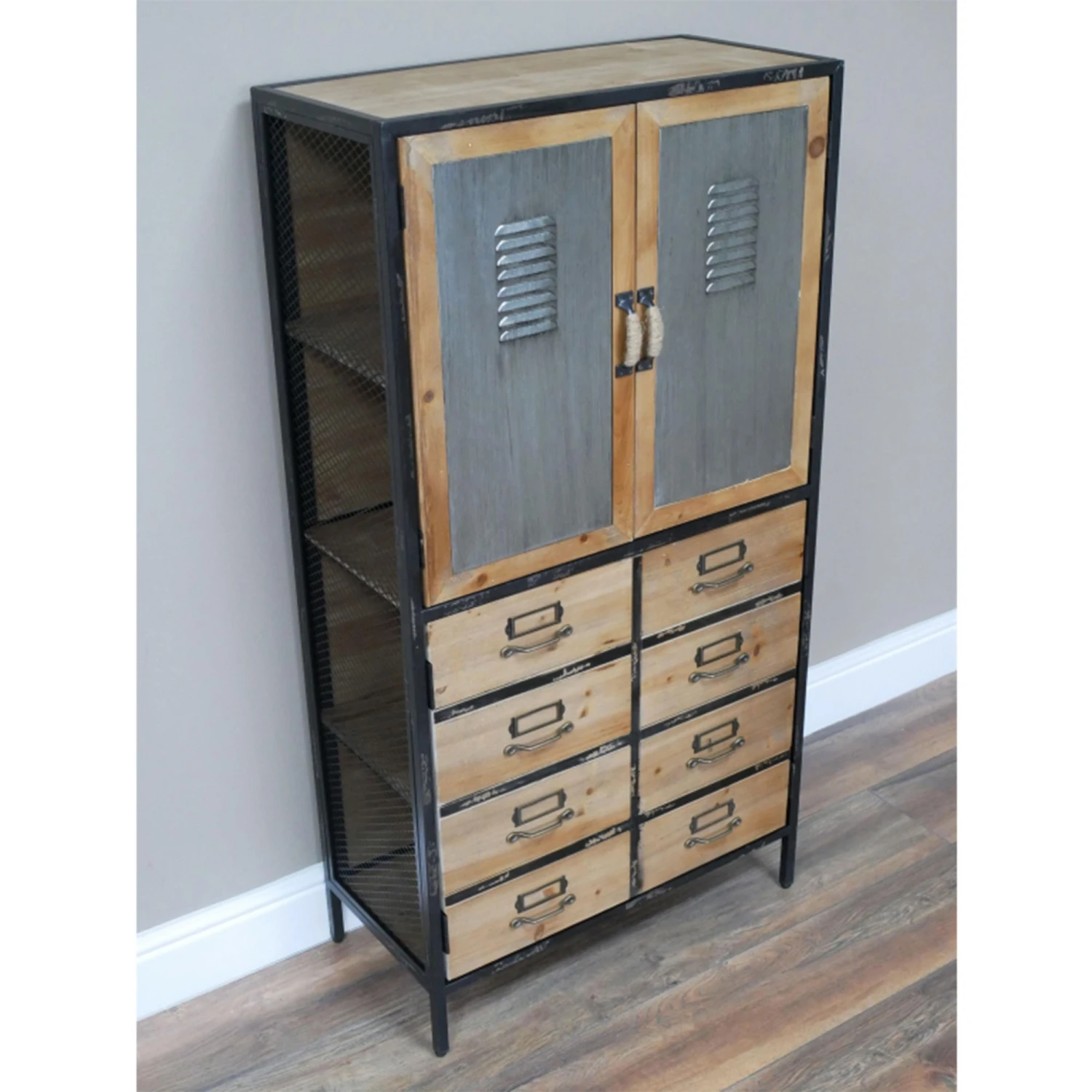 Iron & Fir Wood Locker Style Multi Drawer Cabinet - Image 4