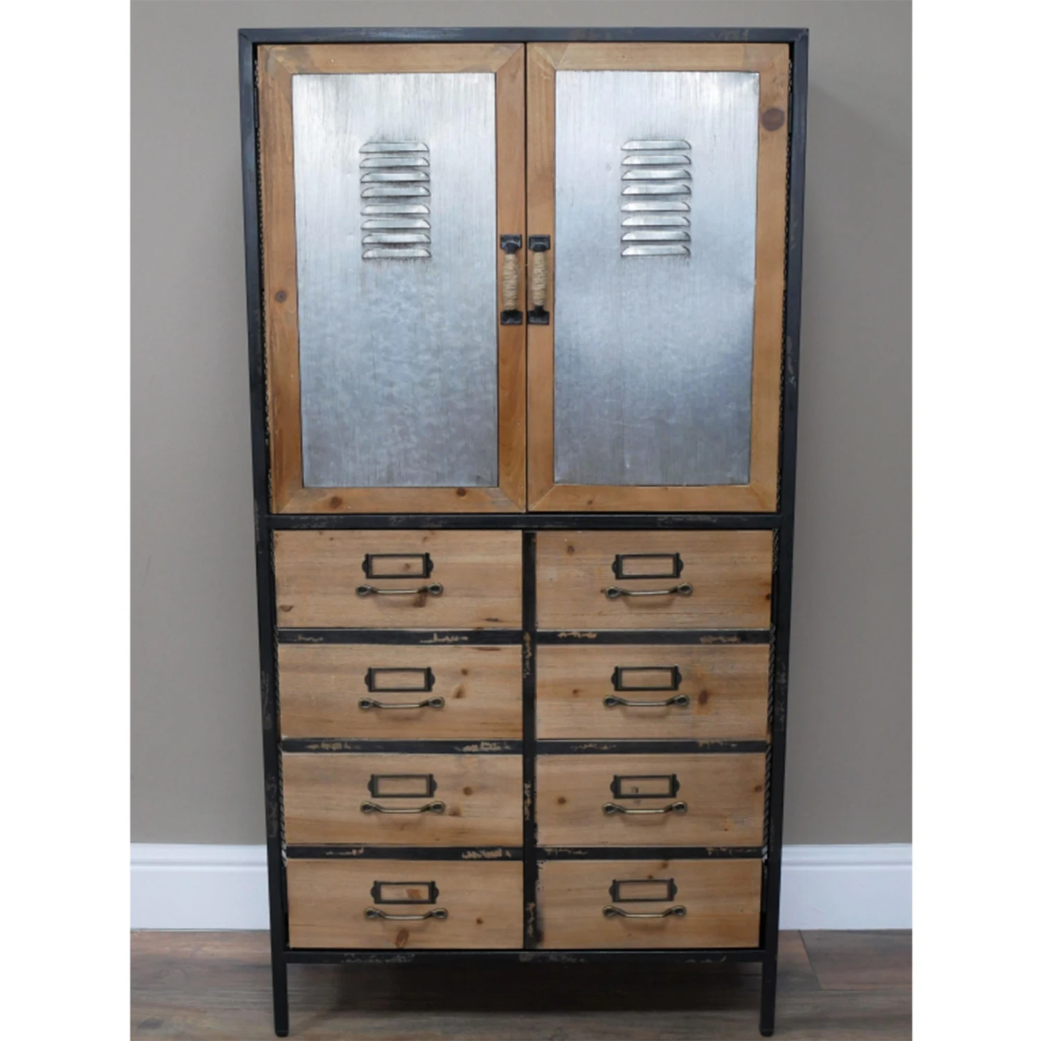 Iron & Fir Wood Locker Style Multi Drawer Cabinet - Image 5