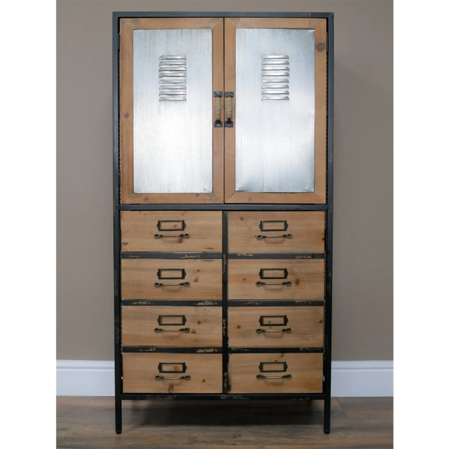 Iron & Fir Wood Locker Style Multi Drawer Cabinet - Image 6