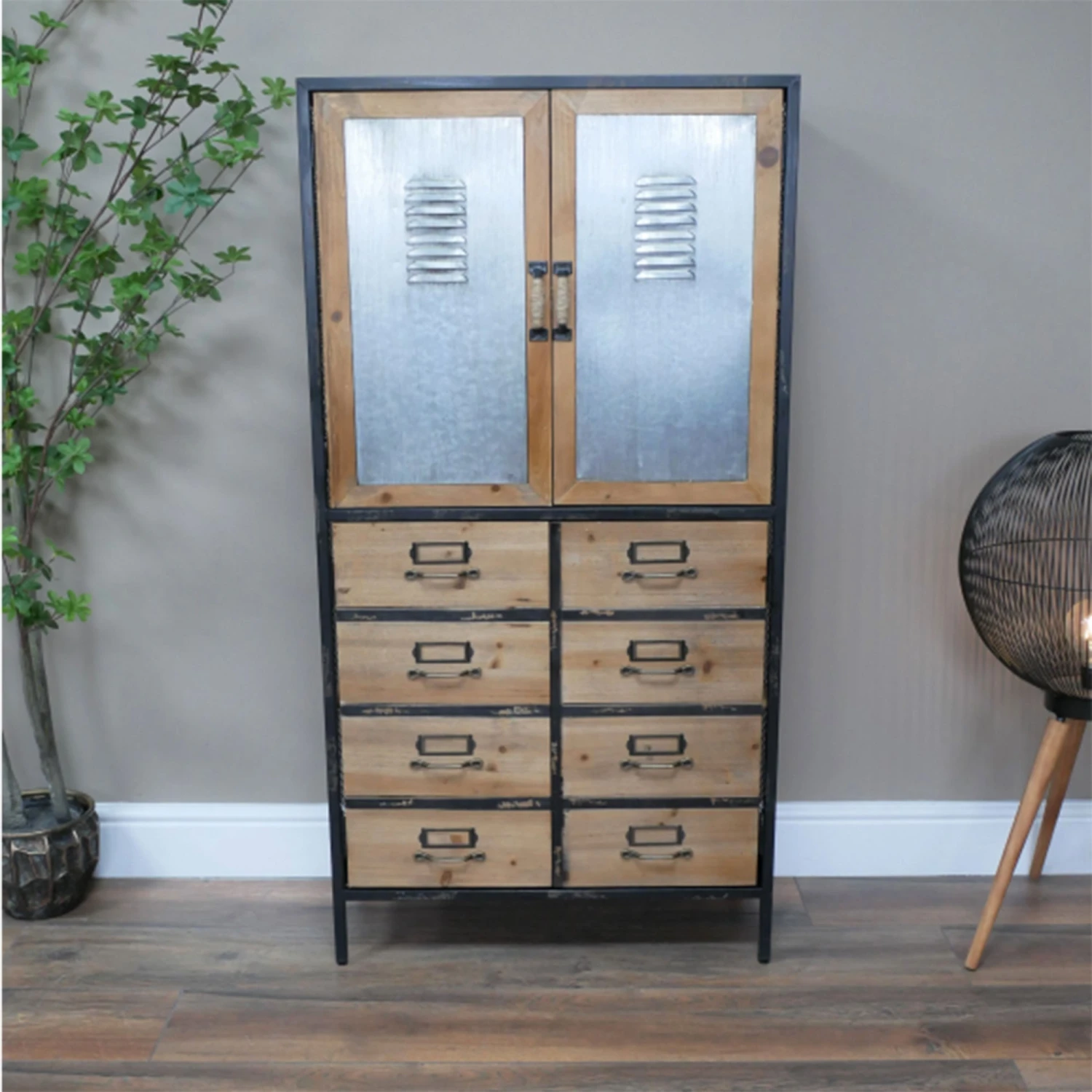 Iron & Fir Wood Locker Style Multi Drawer Cabinet - Image 7