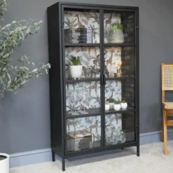 Large Industrial Black Metal Display Cabinet