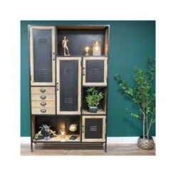 Large Iron & Mango Wood 4 Drawers, 4 Door & 3 Shelf Industrial Cabinet