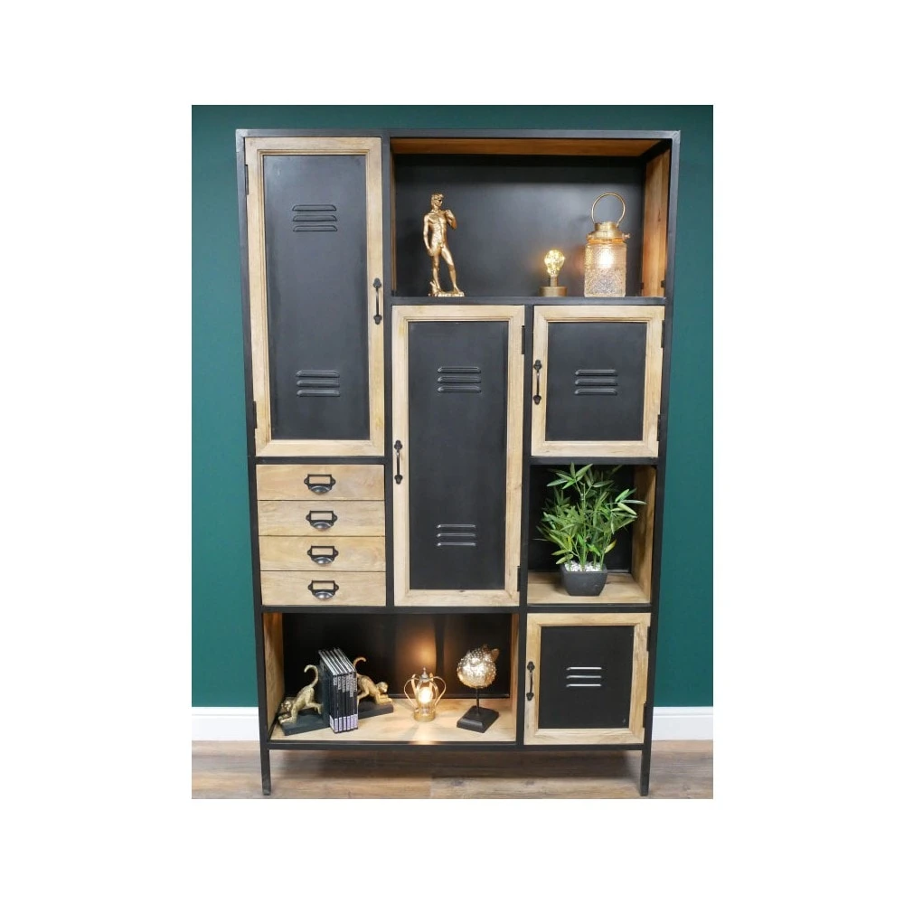 Large Iron & Mango Wood 4 Drawers, 4 Door & 3 Shelf Industrial Cabinet - Image 2