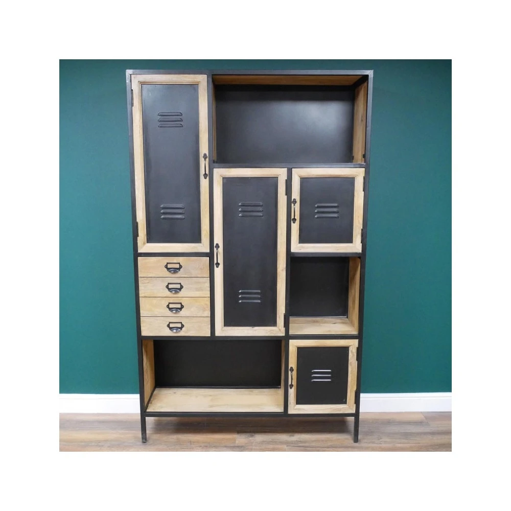 Large Iron & Mango Wood 4 Drawers, 4 Door & 3 Shelf Industrial Cabinet - Image 4