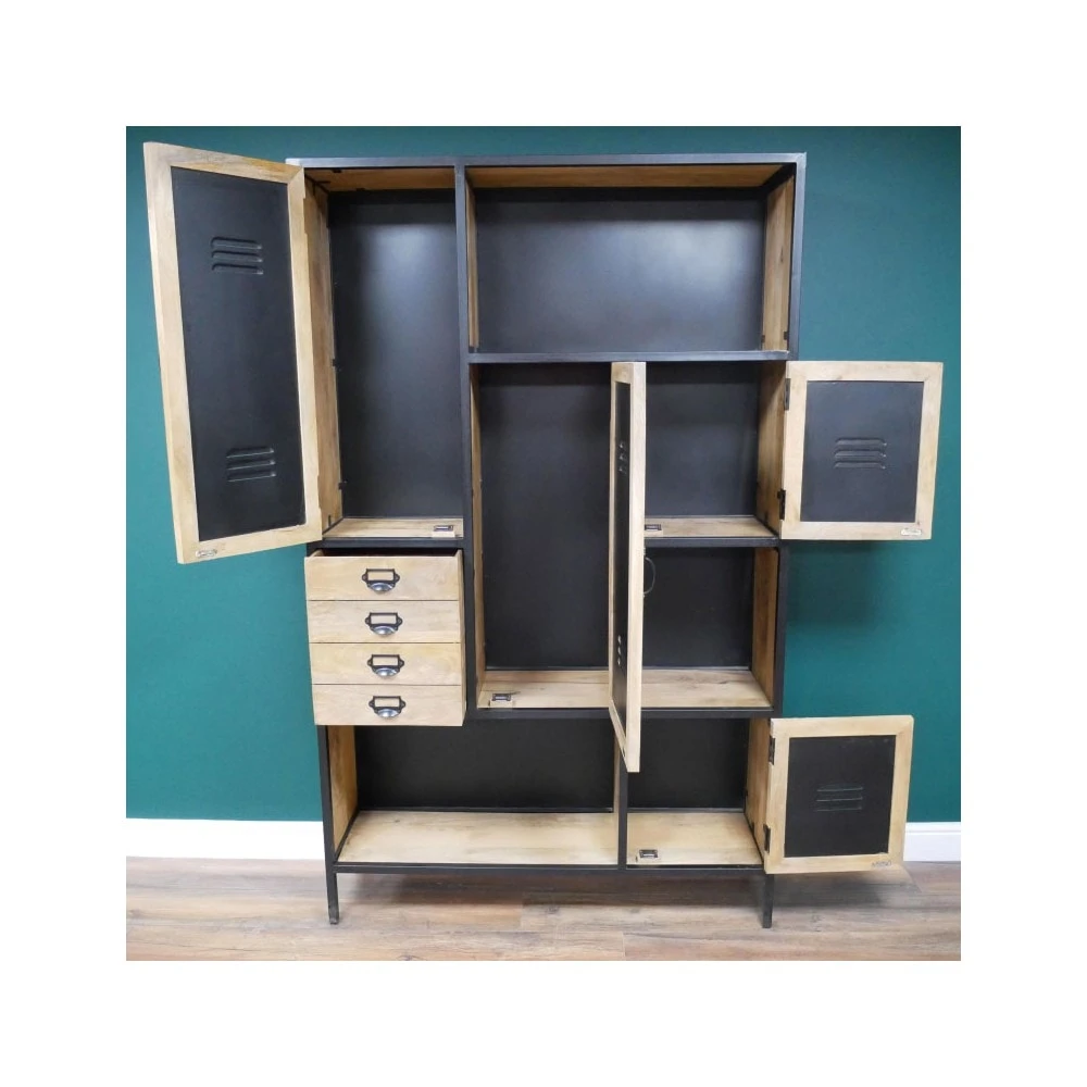 Large Iron & Mango Wood 4 Drawers, 4 Door & 3 Shelf Industrial Cabinet - Image 6