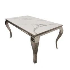Louis 1.6m Chrome Dining Table With Polar White Sintered Stone Top