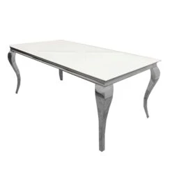 Louis Chrome 1.6m Dining Table With White Glass Top