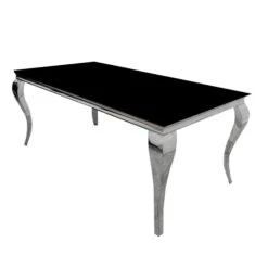 Louis Chrome 2m Dining Table With Black Glass Top