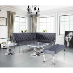 Louis Dark Grey Corner Sofa Bench