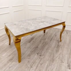 Louis Gold 1.8 M Dining Table With Stomach Ash Grey Sintered Stone Top