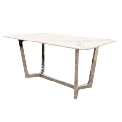 Lucien 1.6 Chrome Dining Table With Polar White Sintered Stone Top