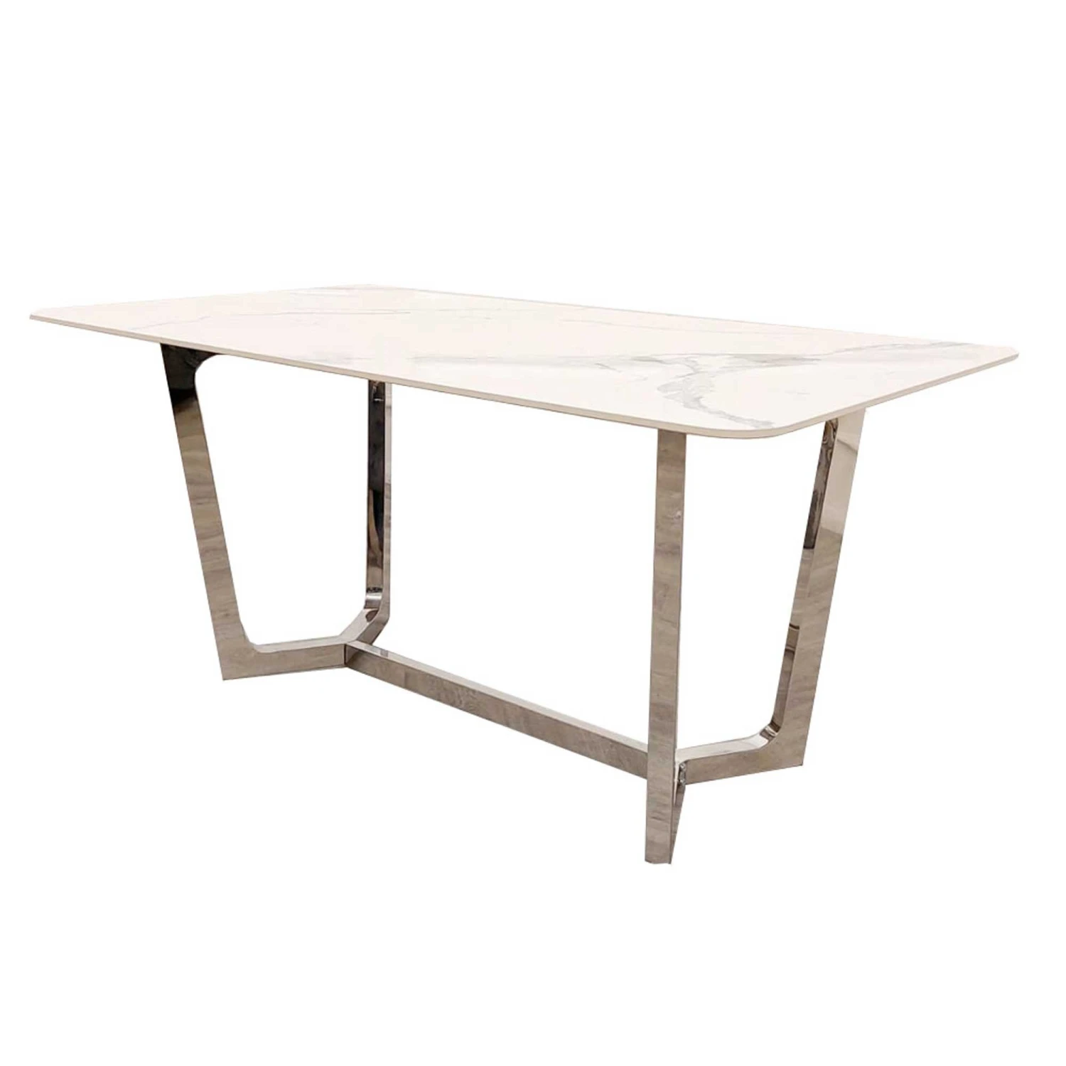 Lucien 1.6 Chrome Dining Table With Polar White Sintered Stone Top