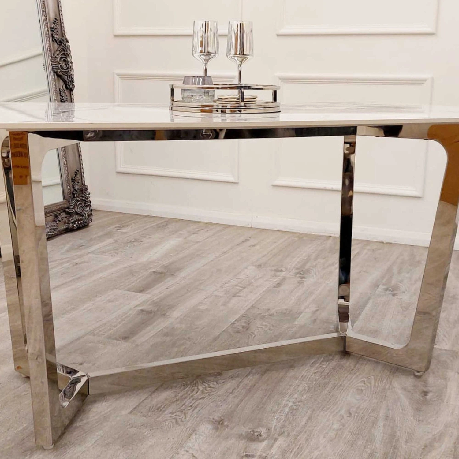 Lucien 1.6 Chrome Dining Table With Polar White Sintered Stone Top - Image 4