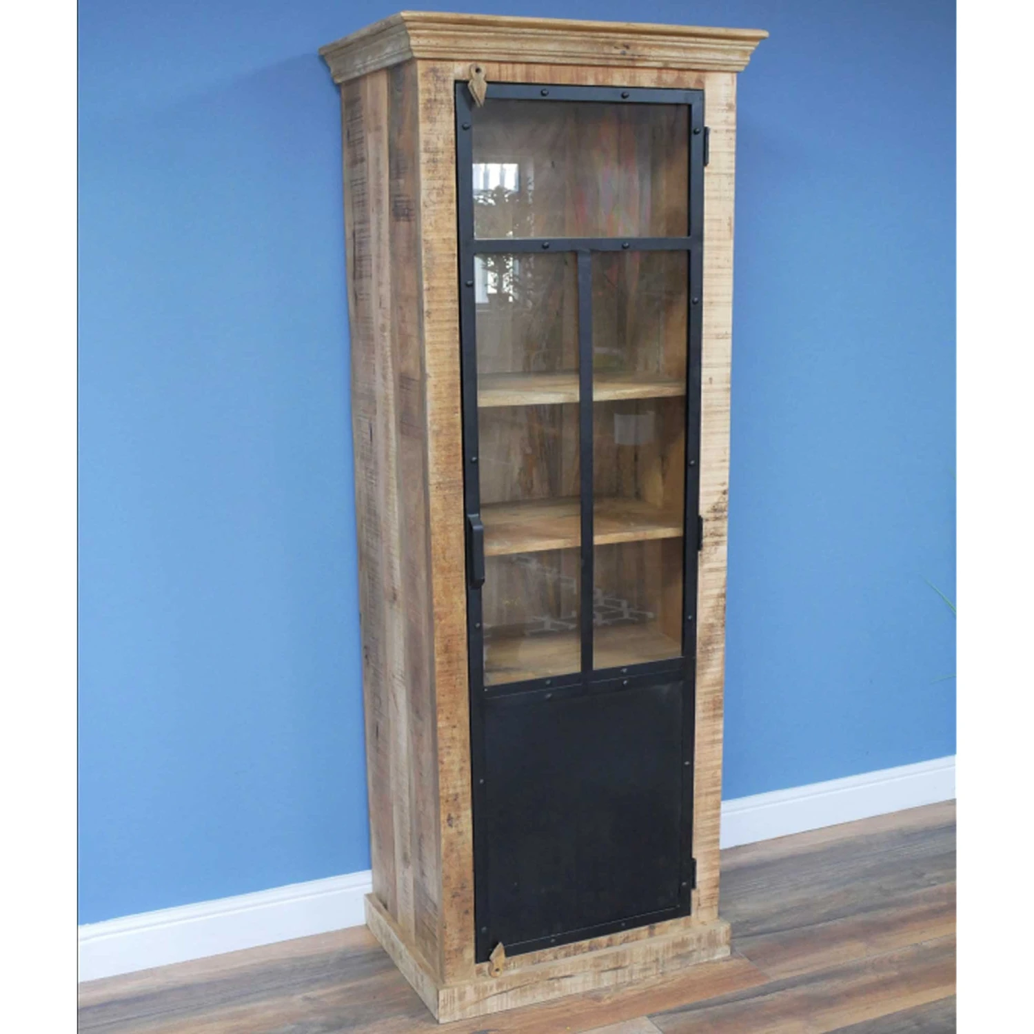 Mango Wood & Iron Tall Industrial Cabinet