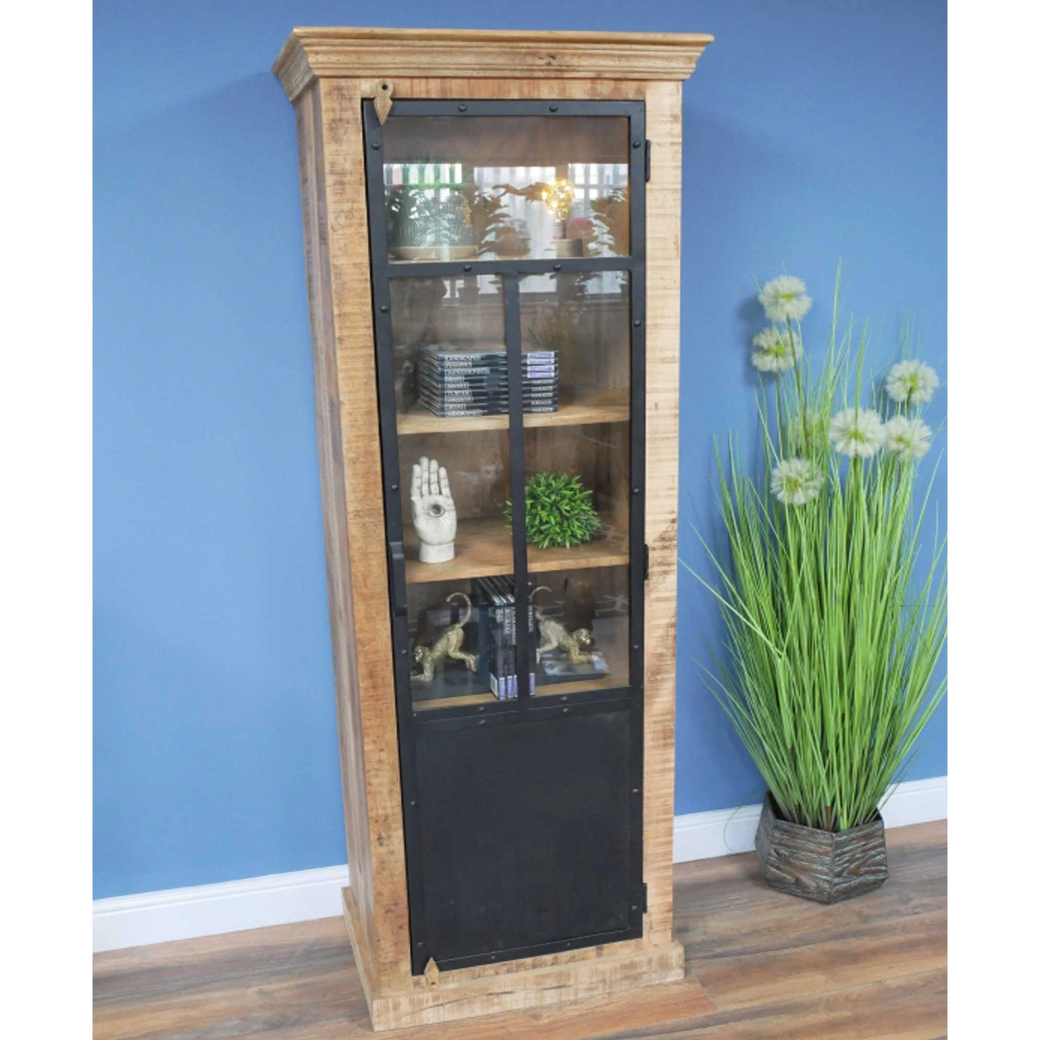 Mango Wood & Iron Tall Industrial Cabinet - Image 2