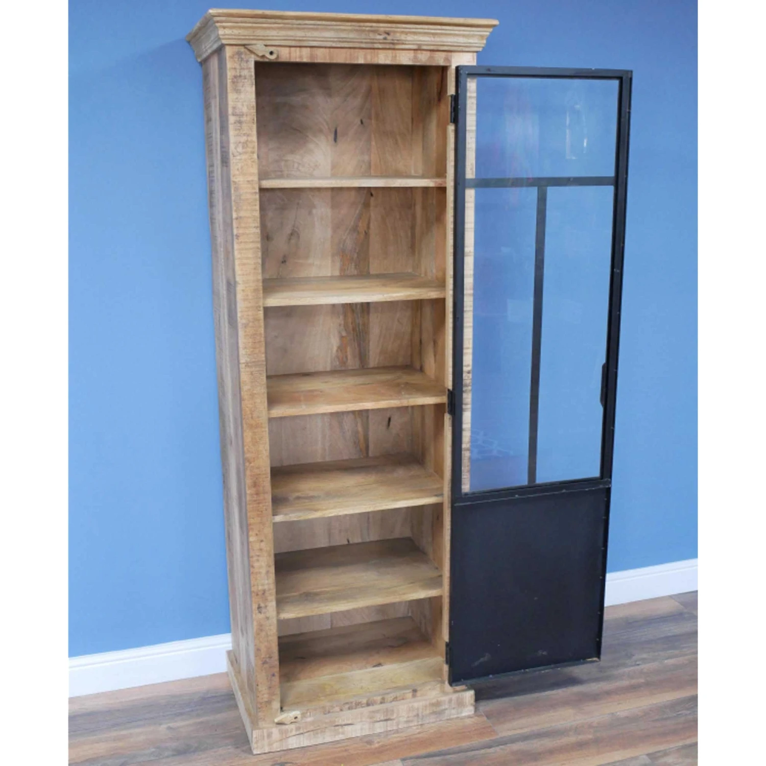 Mango Wood & Iron Tall Industrial Cabinet - Image 3