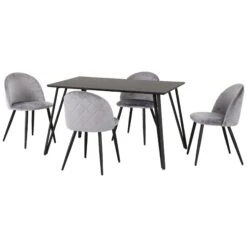 Marlow Black Marble Effect Dining Set With Grey Velvet Chairs